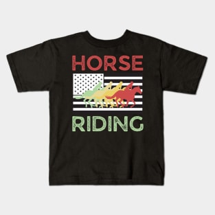 Horse Riding Team Vintage American Flag Kids T-Shirt